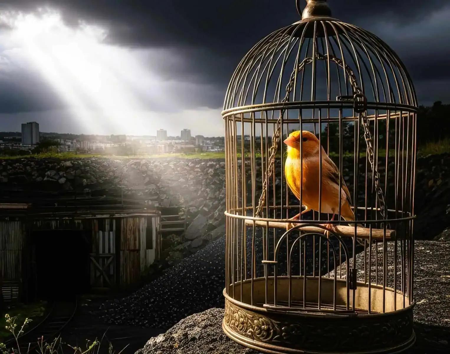 canary yellow in cage 