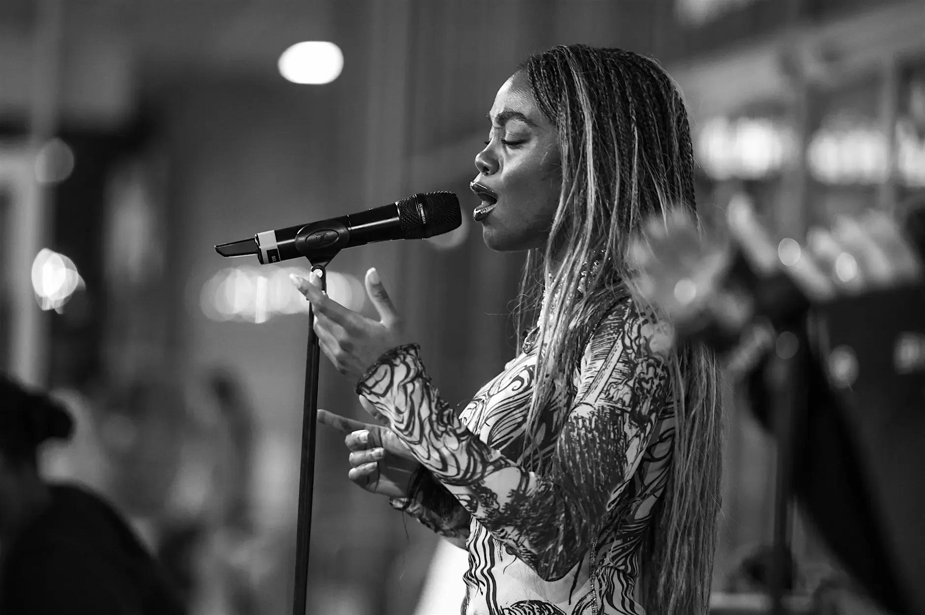 Singer with microphone