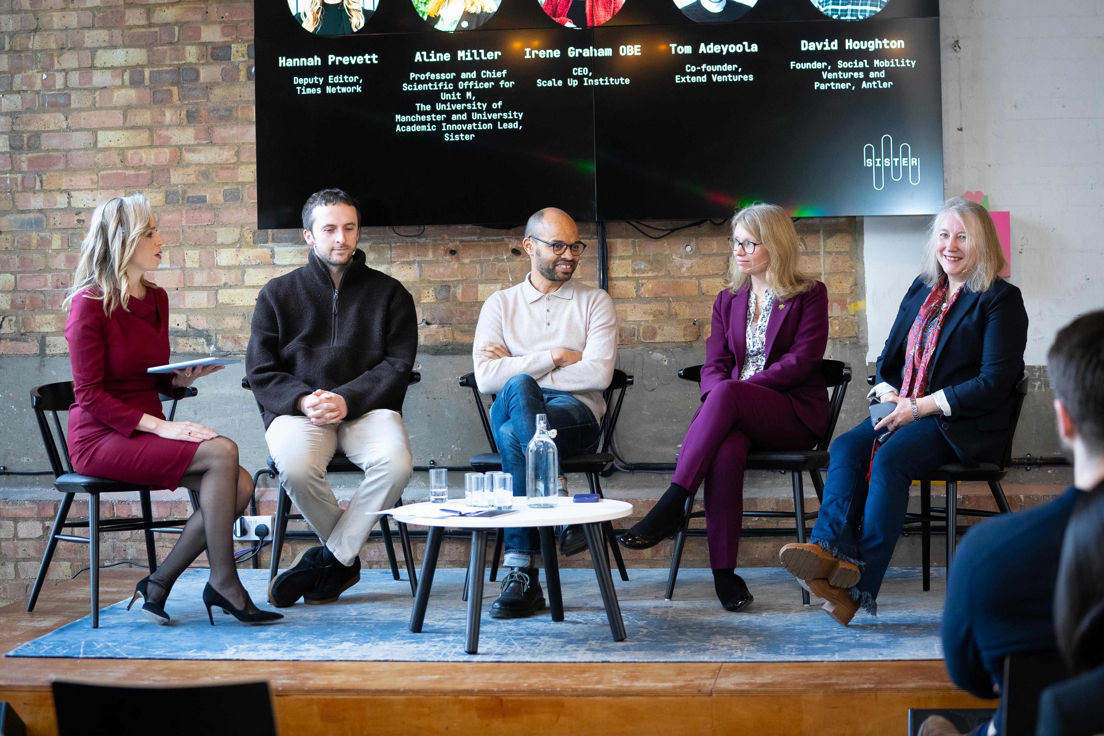 Moderator on the left with four panelists 