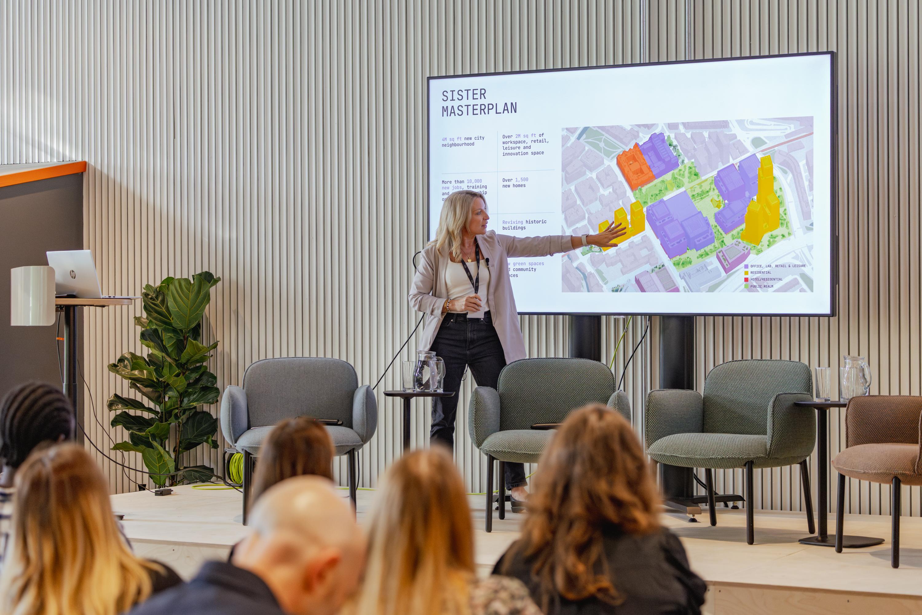 woman running through a presentation