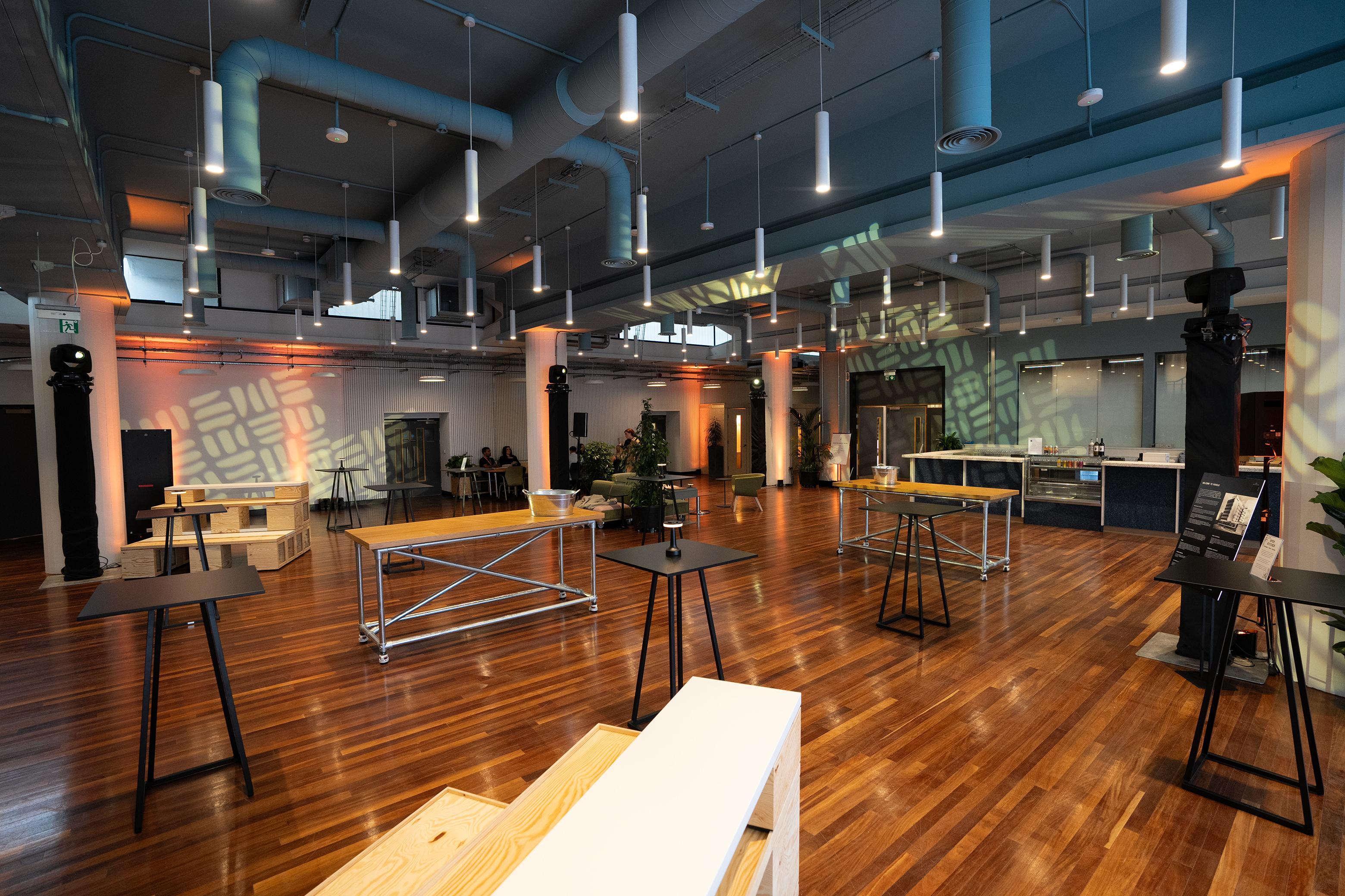 Renold community space set up in cabaret style for an event